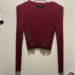 Forever Burgundy Lace-Up Ribbed Top